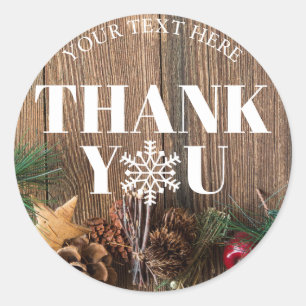 Sticker Rond Merci de Noël rustique Snowflakes