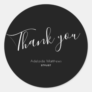 Sticker Rond Merci de nom personnalisé moderne simple noir blan