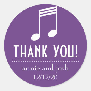 Sticker Rond Merci de note musicale (violet / blanc)