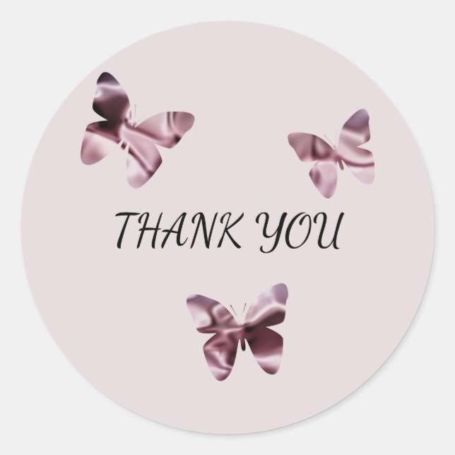 Sticker Rond Merci de papillon rose Satin féminin élégant (Devant)
