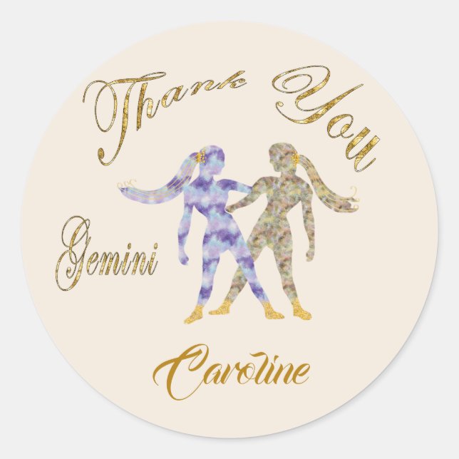 Sticker Rond Merci de Parties scintillant d'or Gemini (Devant)