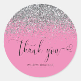 Sticker Rond Merci de Parties scintillant en argent rose
