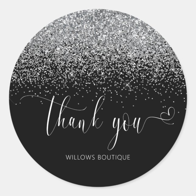 Sticker Rond Merci de Parties scintillant en argent rose (Devant)