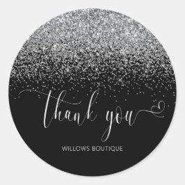 Sticker Rond Merci de Parties scintillant en argent rose