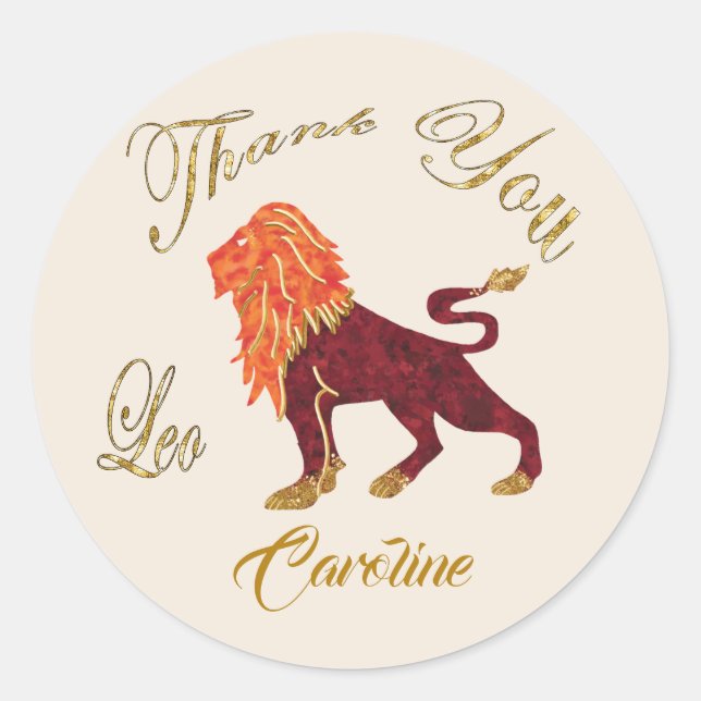 Sticker Rond Merci de Parties scintillant en or Leo (Devant)