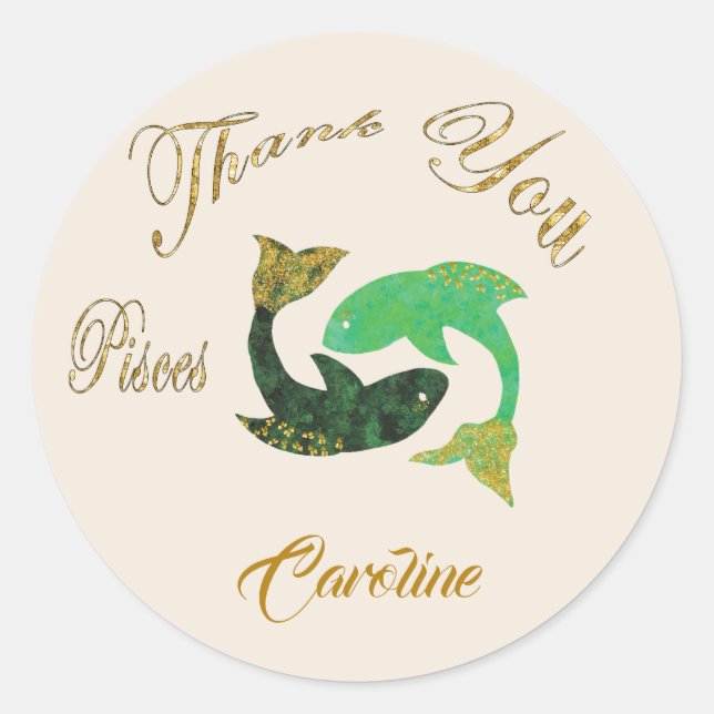 Sticker Rond Merci de Parties scintillant en or Pisces (Devant)