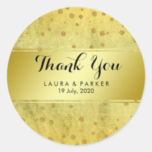 Sticker Rond Merci de Parties scintillant Mariage Gold Faux Foi