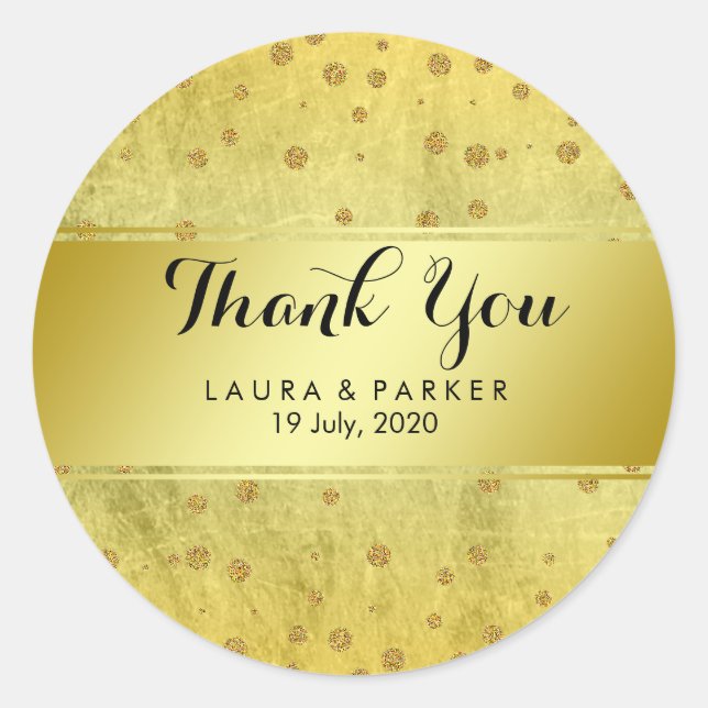 Sticker Rond Merci de Parties scintillant Mariage Gold Faux Foi (Devant)