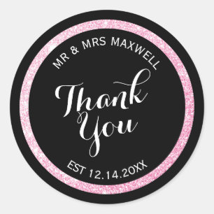 Sticker Rond Merci de Parties scintillant noir et rose personna