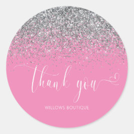 Sticker Rond Merci de Parties scintillant rose blanc argenté