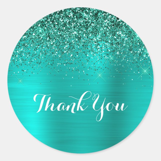 Sticker Rond Merci de Parties scintillant Turquoise Turquoise b (Devant)