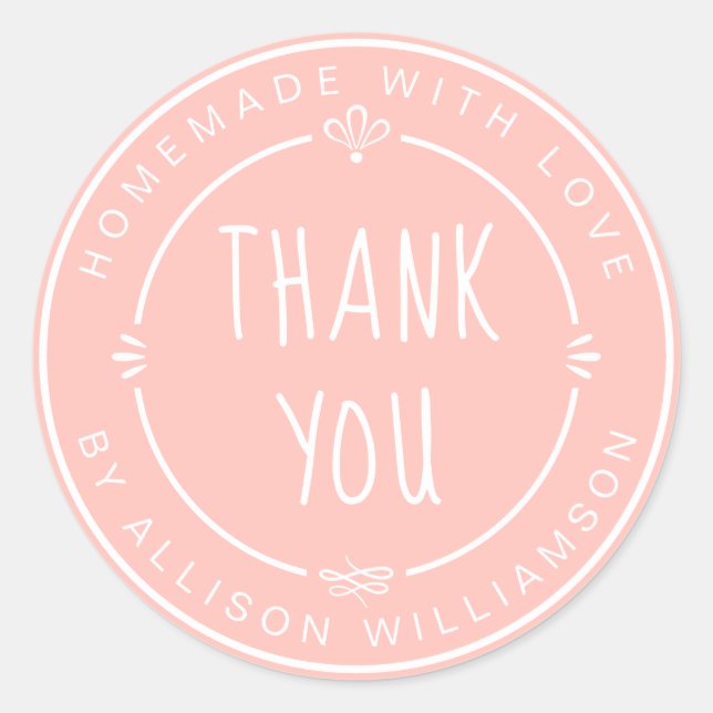 Sticker Rond Merci de petite entreprise fait maison rose (Devant)