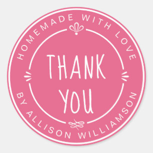 Sticker Rond Merci de petite entreprise fait maison rose chaud