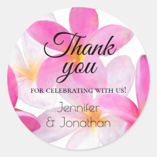 Sticker Rond Merci de plage de Hawaii rose floral tropical