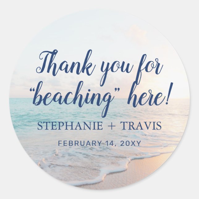 Sticker Rond Merci de plage Faveur de mariage personnalisé (Devant)