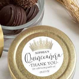 Sticker Rond Merci de Quinceañera Couronne d'or de script moder