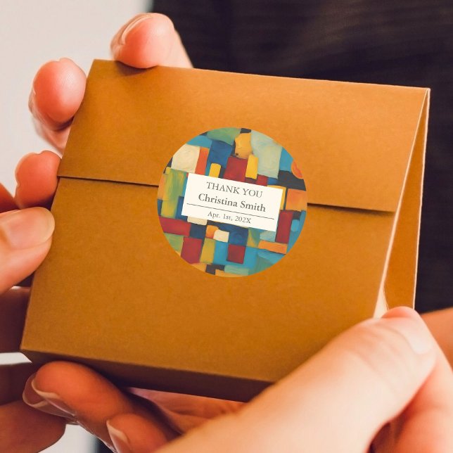 Sticker Rond Merci de retraite géométrique Abstrait (Abstract Geometric Retro Retirement Thank You Classic Round Sticker)