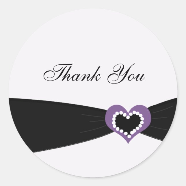 Sticker Rond Merci de ruban noir de coeur pourpre (Devant)
