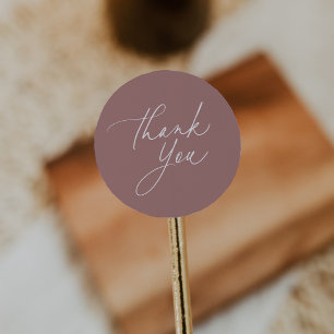 Sticker Rond Merci de script de calligraphie Rose Dusty simple