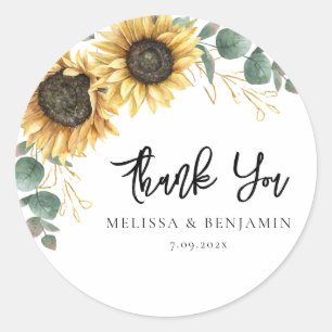 Sticker Rond Merci de script Mariage de tournesol Eucalyptus