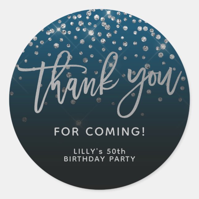 Sticker Rond Merci De Script Parties scintillant Argent Pour Bl (Devant)