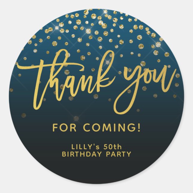 Sticker Rond Merci De Script Parties scintillant Or Pour Bleu P (Devant)