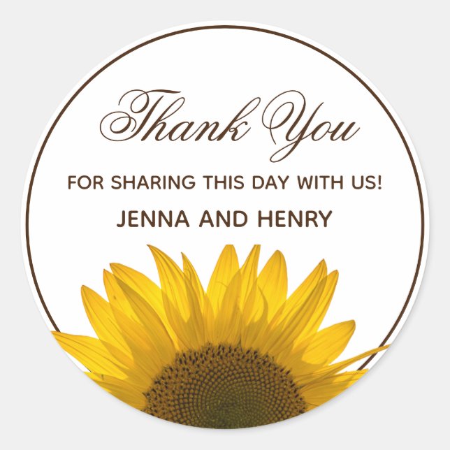 Sticker Rond Merci de tournesol Floral Script Pays (Devant)