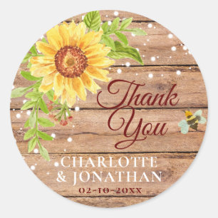 Sticker Rond Merci de tournesol jaune rustique