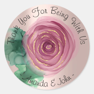 Sticker Rond Merci de votre présence parmi nous Nom Rose Rose P