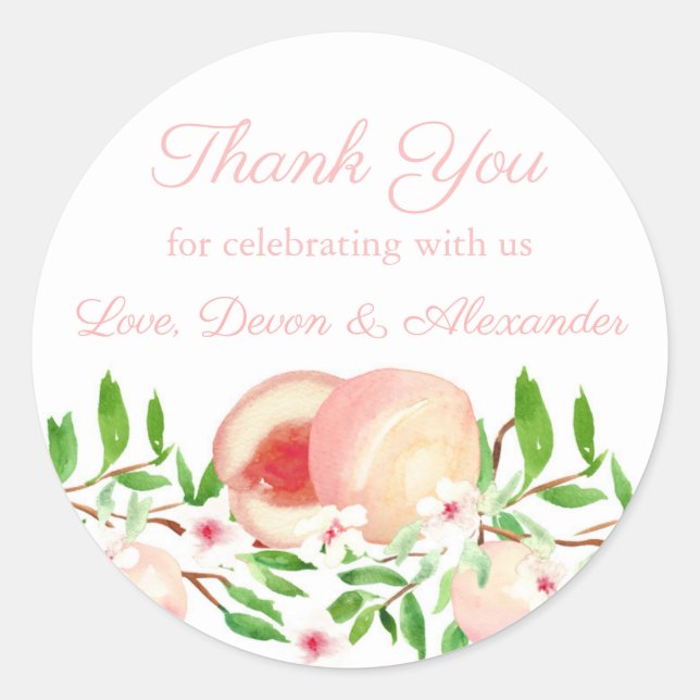 Sticker Rond Merci de Wedding shower d'aquarelle Sweet Peach (Devant)