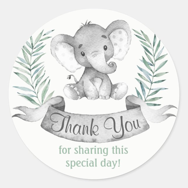 Sticker Rond Merci d'éléphant aquarelle (Devant)
