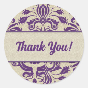 Sticker Rond Merci d'entreprise pourpre et étoupe Damask