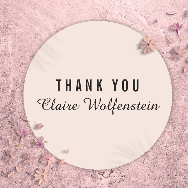Sticker Rond Merci d'entreprise simple à script rose clair (Simple Blush Pink Script Business Thank You Classic Round Sticker)