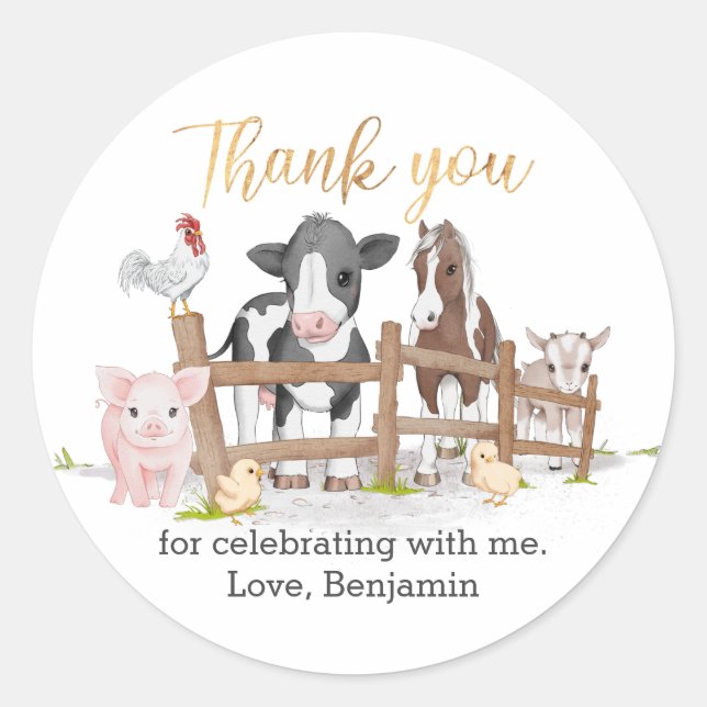 Sticker Rond Merci des animaux de ferme (Devant)