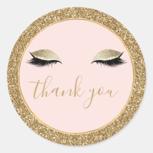 Sticker Rond Merci des cils noirs brillants d'or