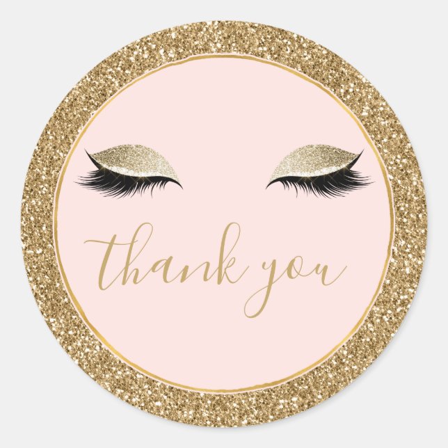 Sticker Rond Merci des cils noirs brillants d'or (Devant)