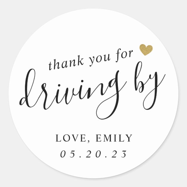 Sticker Rond Merci d'être passé avec un cœur en or moderne (Devant)