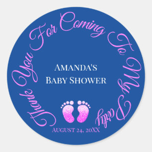 Sticker Rond Merci D'Être Venu À Mon Baby shower De Fête Bleu