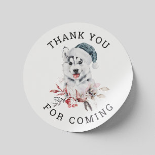 Sticker Rond Merci d'être venu. Baby shower de chien brun d'hiv