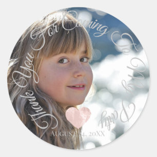 Sticker Rond Merci d'être venu Photo de date de fête Cœur