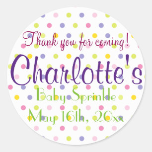 Sticker Rond Merci D'Être Venu ! Polka Dot Baby Sprinkle