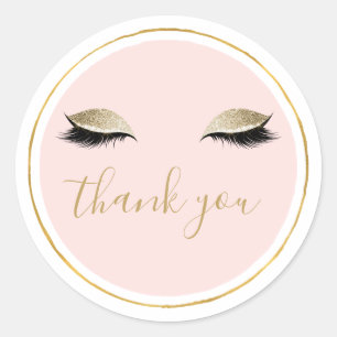 Sticker Rond Merci d'Eyelashes noirs brillants en or rose