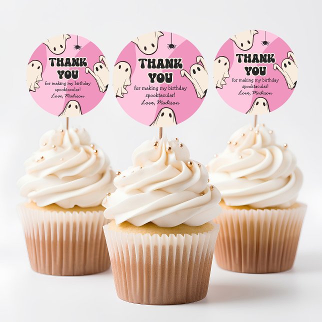 Sticker Rond Merci d'Halloween rose Fantômes rétro (Créateur téléchargé)