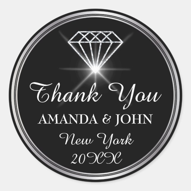 Sticker Rond Merci Diamond Nom Mariage Bridal Sweet16e (Devant)