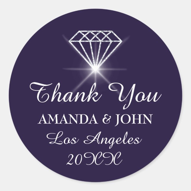 Sticker Rond Merci Diamond Nom Mariage Bridal Sweet16e (Devant)