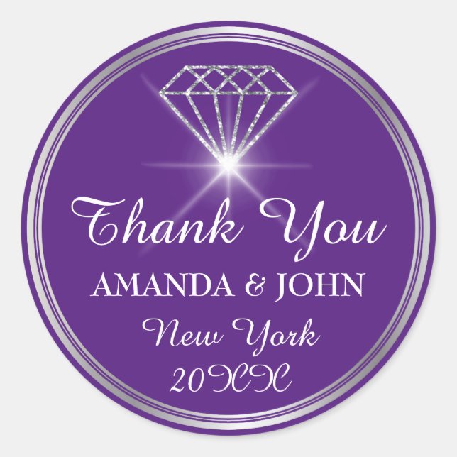 Sticker Rond Merci Diamond Nom Mariage Bridal Sweet16e (Devant)