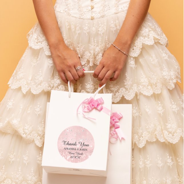 Sticker Rond Merci Diamond Nom Mariage Bridal Sweet16e (Thank You Diamond Name Wedding Bridal Sweet16th Classic Round Sticker)