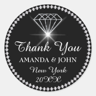 Sticker Rond Merci Diamond Nom Mariage Bridal Sweet16e