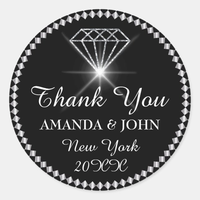 Sticker Rond Merci Diamond Nom Mariage Bridal Sweet16e (Devant)