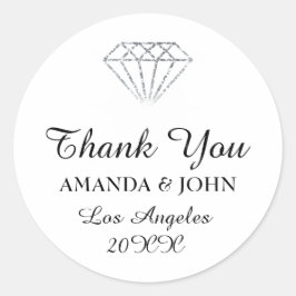 Sticker Rond Merci Diamond Nom Mariage Bridal Sweet16th White